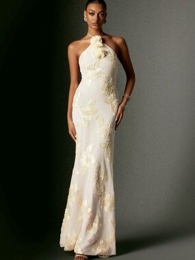 Bella Barnett Griselda Flower Halter Embroidery Maxi Dress